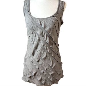 EYESHADOW gray ruffled tank top bare shoulders wide straps stretchy SZ S